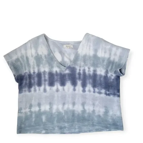 Madewell Ottoman Jacquard V-Neck Setlist Boxy Crop Top Tie-Dye Blue Women Sz XL - Picture 2 of 10